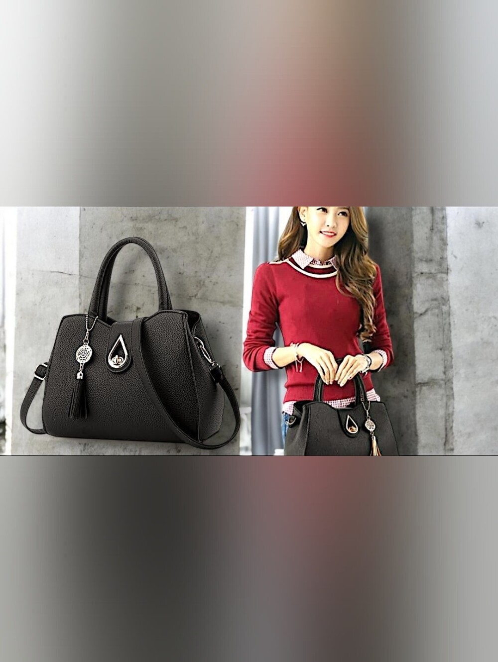 NWOT SYGA Women's Handbag Stylish Shoulder Bag in Black w/ Tassel Charm - Picture 14 of 14